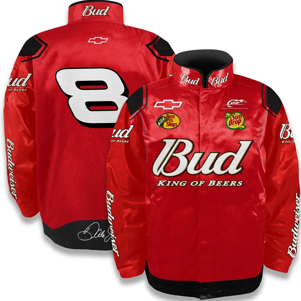 Vêtements officiels de l'équipe JR Motorsports pour hommes Veste à boutons-pression rouge Dale Earnhardt Jr. Budweiser Uniform