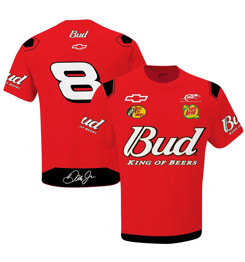 T-shirt officiel de l'équipe JR Motorsports pour homme avec uniforme Budweiser Dale Earnhardt Jr. rouge