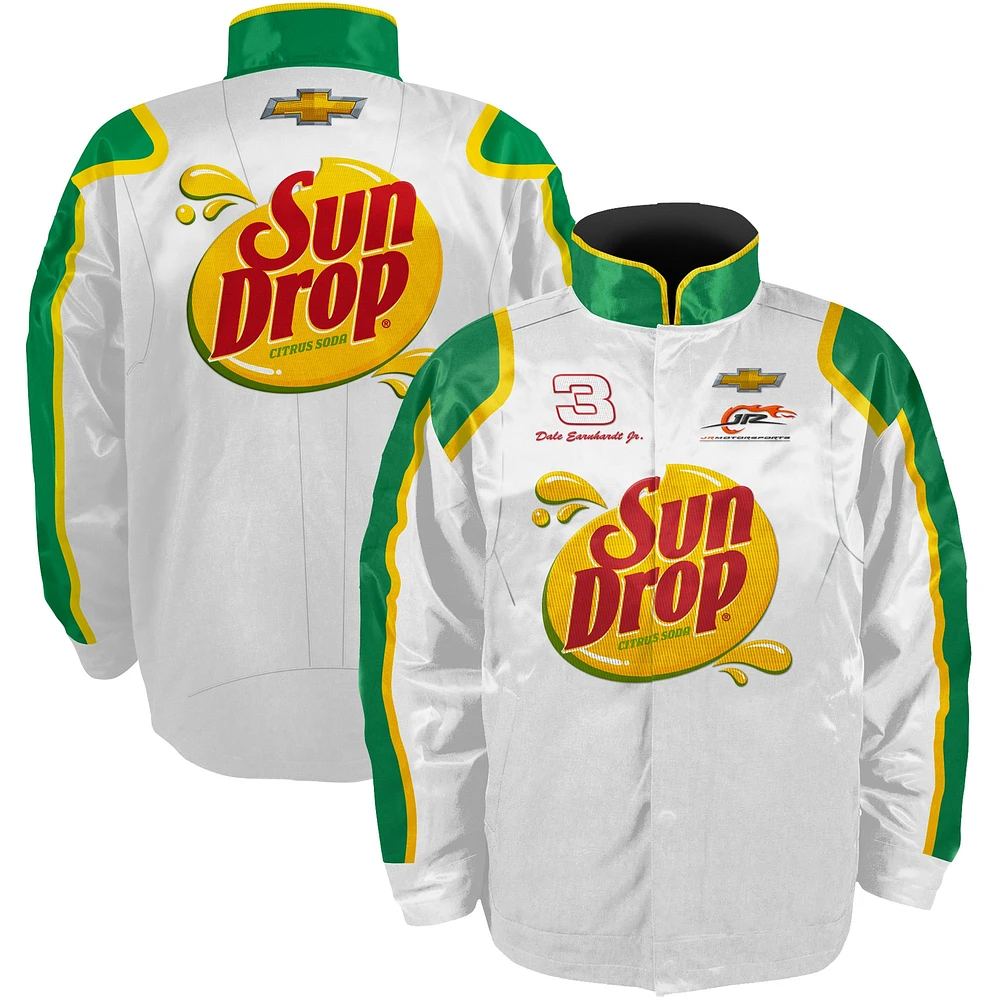 Vêtements officiels de l'équipe JR Motorsports pour hommes Blanc/Vert Dale Earnhardt Jr. Sun Drop Nylon Uniform Full-Snap Jacket