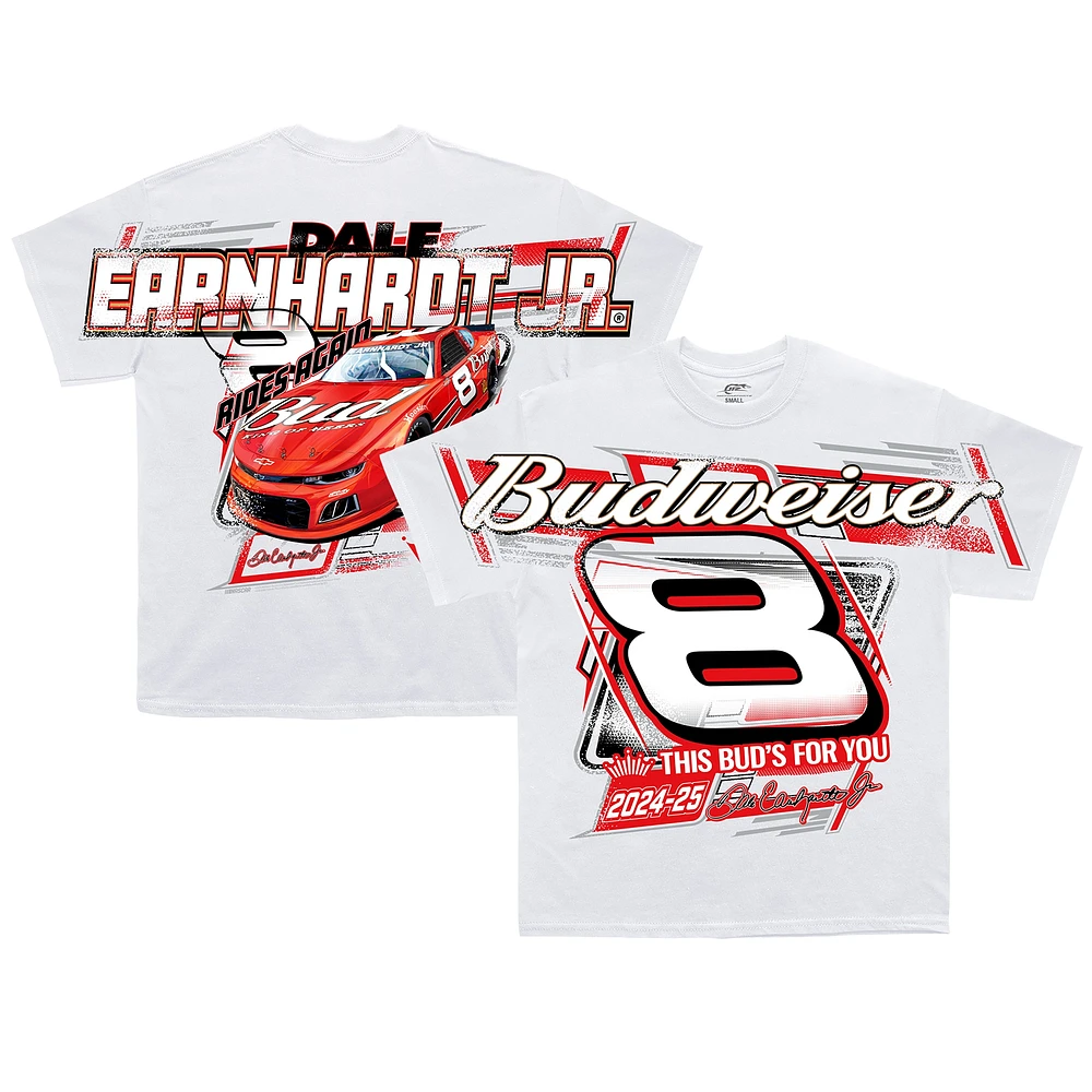 T-shirt imprimé ton sur blanc Dale Earnhardt Jr. Budweiser pour homme de l'équipe officielle JR Motorsports