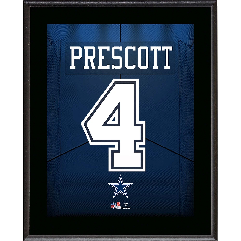 Plaque de joueur sublimée avec numéro de maillot des Cowboys de Dallas de Dak Prescott 10,5" x 13"