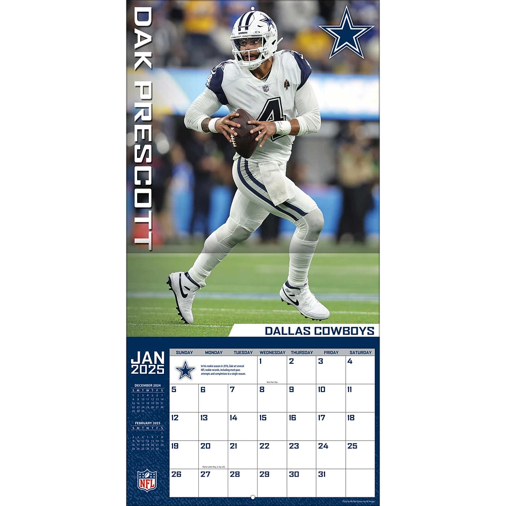 Calendrier mural des joueurs 2025 de Dak Prescott Dallas Cowboys 12" x 12"