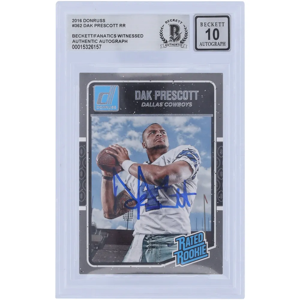 Lids Dak Prescott Dallas Cowboys Autographed 2016 Panini Donruss Rated  Rookie #362 Beckett Fanatics Witnessed Authenticated 10 Rookie Card