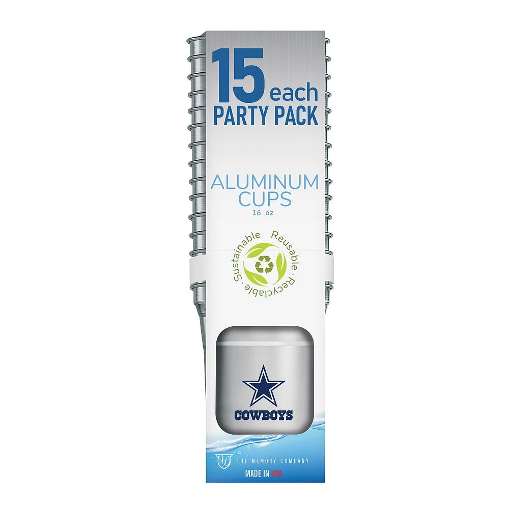 Cowboys de Dallas, paquet de 15, 16 oz. Ensemble de gobelets en aluminium à bille