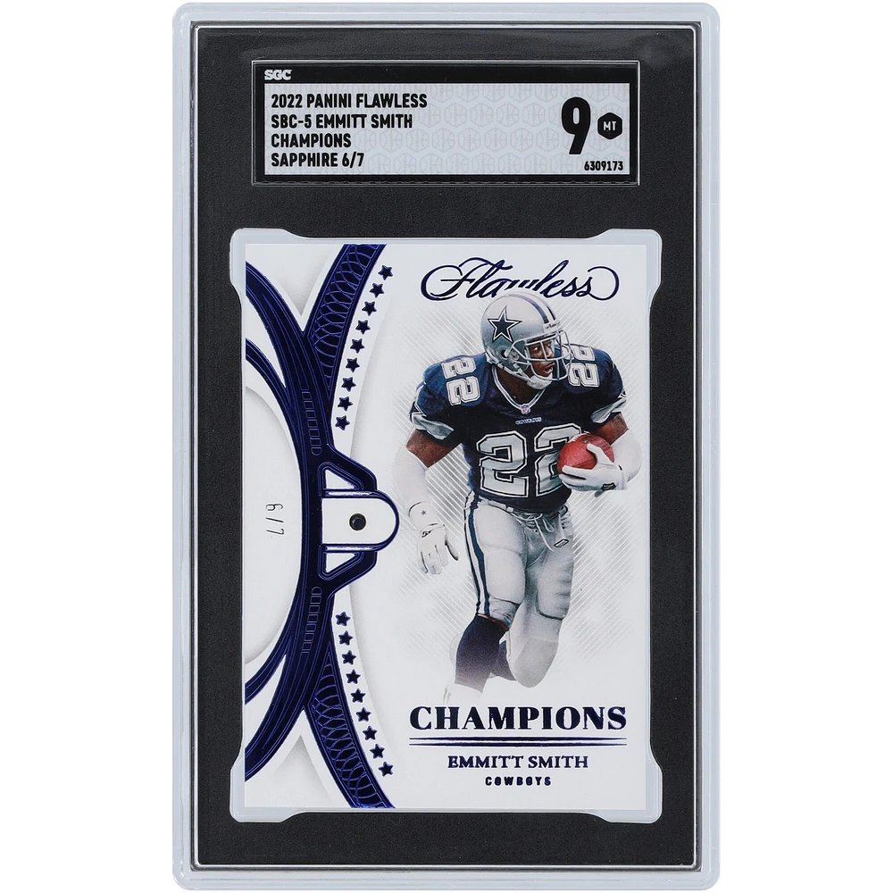 Emmitt Smith Dallas Cowboys 2022 Panini Flawless Sapphire Champions #SBC-5 #6/7 SGC Authenticated 9 Card