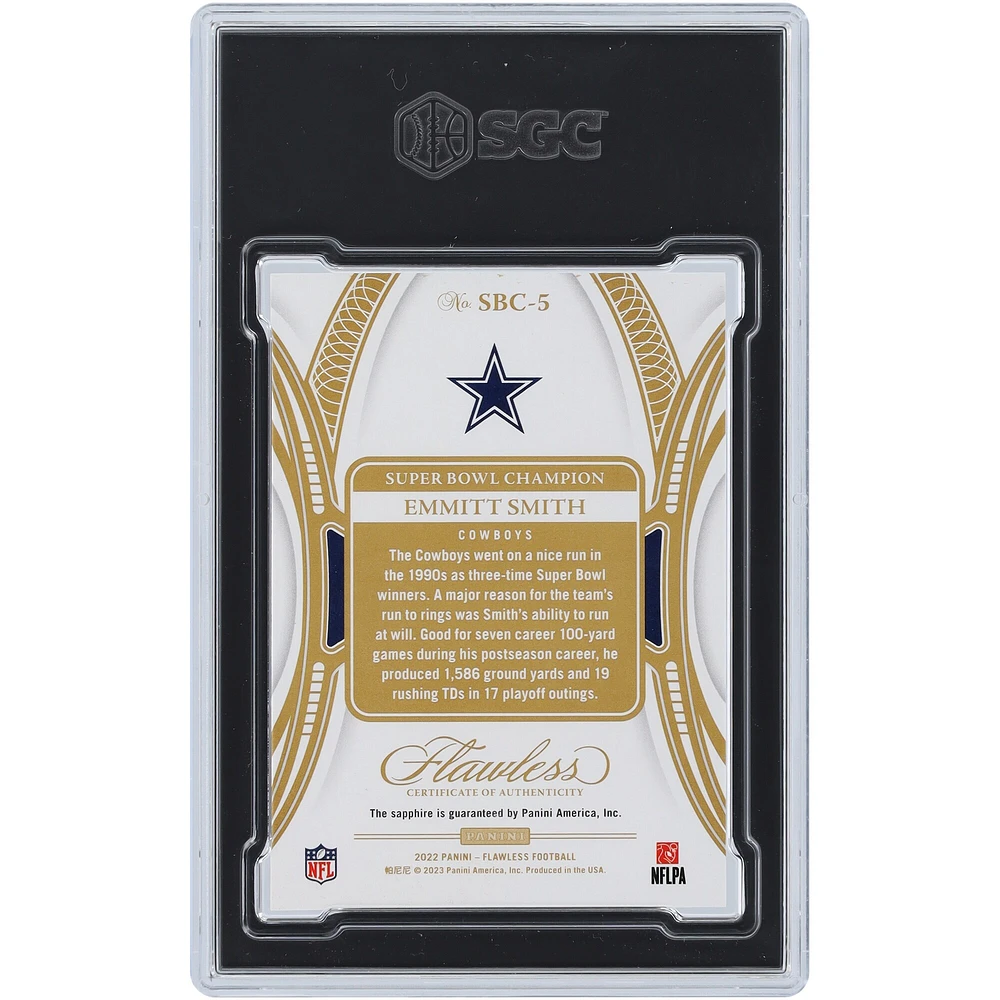 Emmitt Smith Dallas Cowboys 2022 Panini Flawless Sapphire Champions #SBC-5 #6/7 SGC Authenticated 9 Card