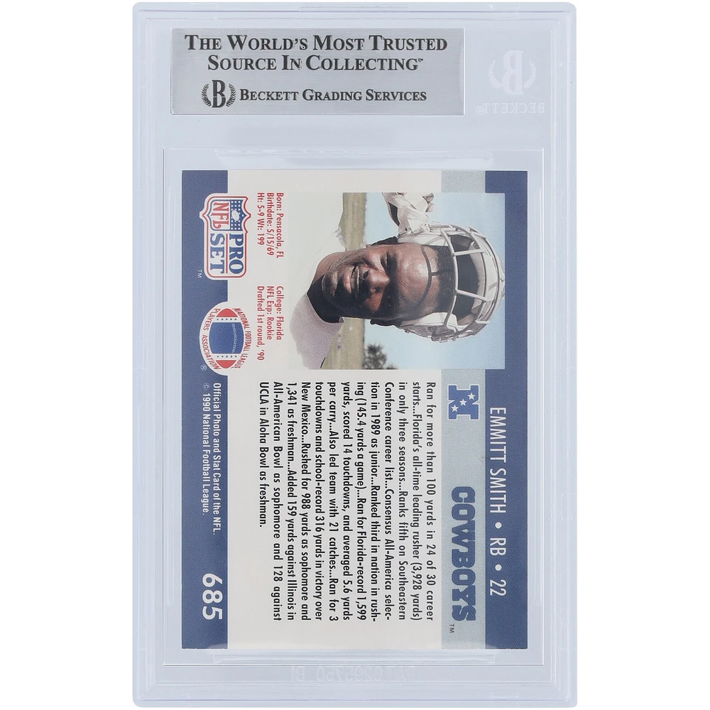 Emmitt Smith Dallas Cowboys Autographed 1990 Pro Set #685 Beckett Fanatics Witnessed Authenticated Rookie Card