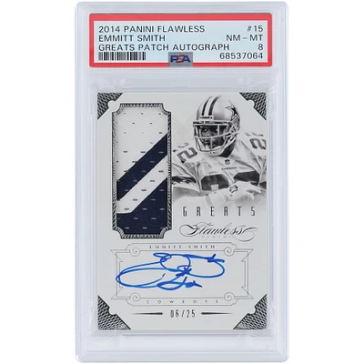 Emmitt Smith Dallas Cowboys Autographed 2014 Panini Flawless 2 Color Game Used Relic #15 #6/25 PSA Authenticated 8 Card