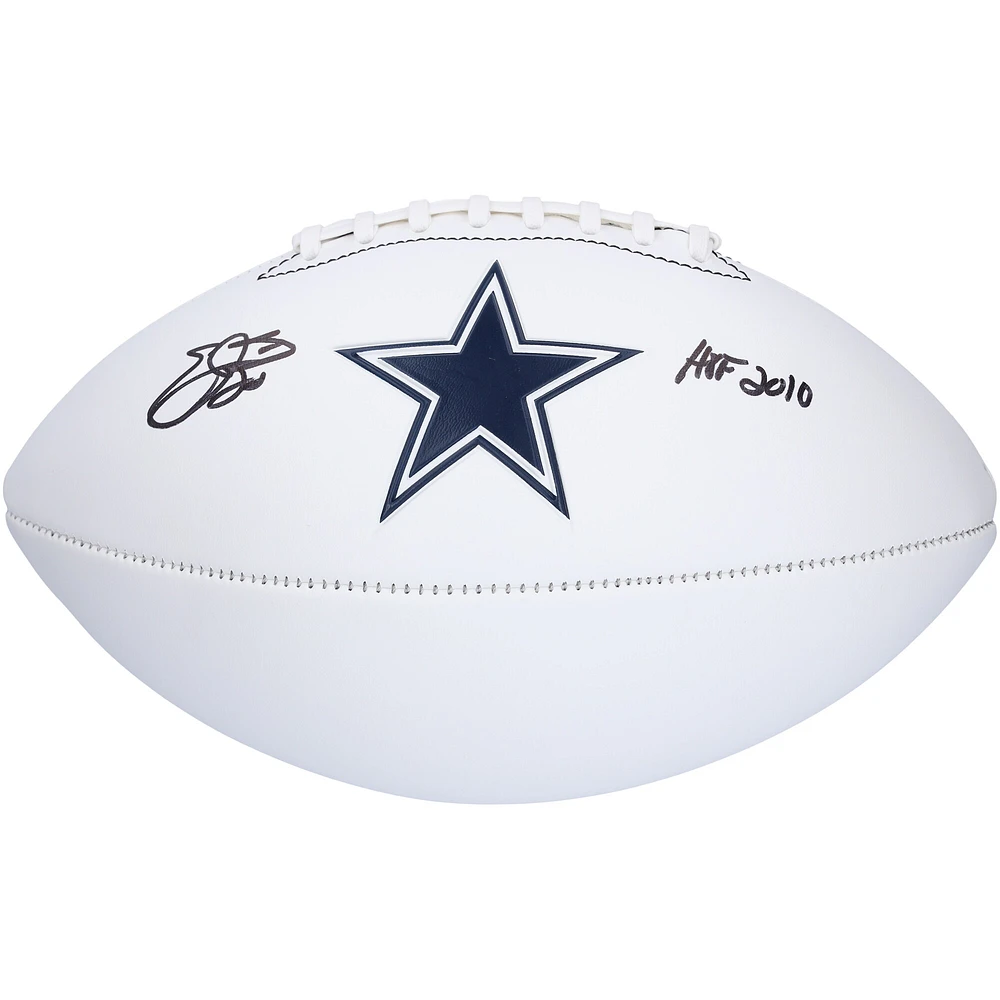 Ballon de football Franklin White Panel autographié par Emmitt Smith des Dallas Cowboys avec l'inscription « HOF 2010 »