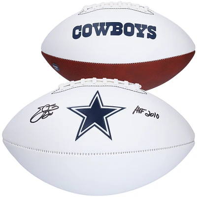 Ballon de football Franklin White Panel autographié par Emmitt Smith des Dallas Cowboys avec l'inscription « HOF 2010 »