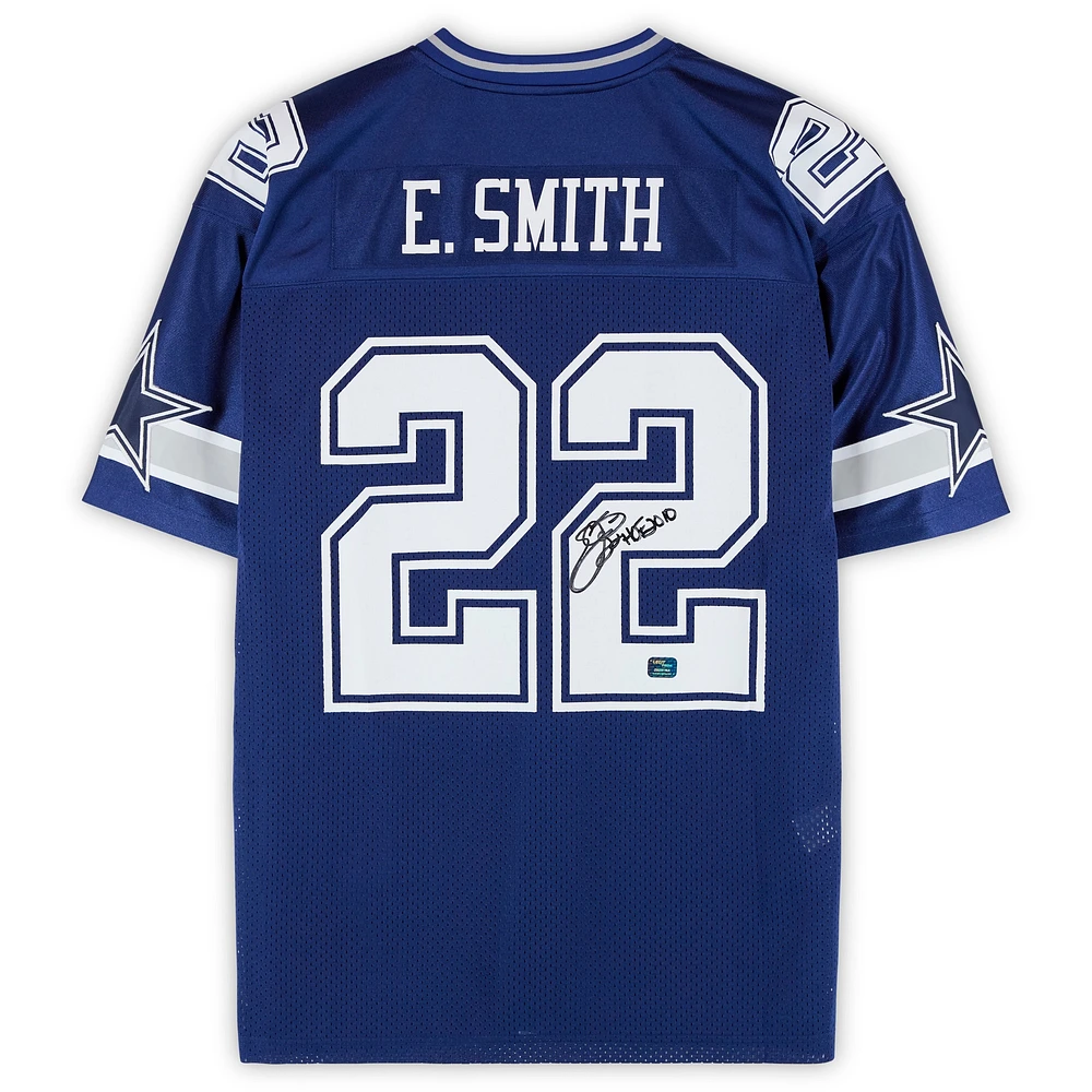 Emmitt Smith Dallas Cowboys Autographed Mitchell and Ness Blue Authentic Jersey with "HOF 2010" Inscription