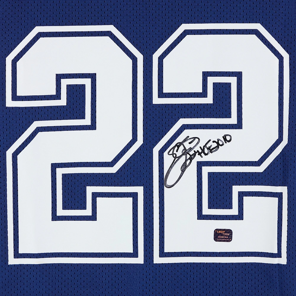 Emmitt Smith Dallas Cowboys Autographed Mitchell and Ness Blue Authentic Jersey with "HOF 2010" Inscription