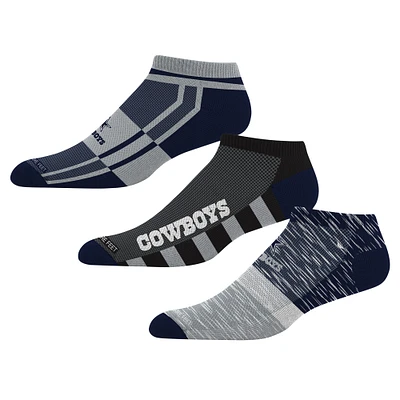 Ensemble de trois chaussettes invisibles For Bare Feet Dallas Cowboys Stripe Stack