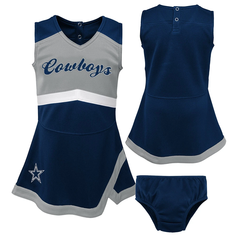 Filles préscolaire bleu marine Dallas Cowboys deux pièces Cheer Captain Jumper robe avec Bloomer ensemble