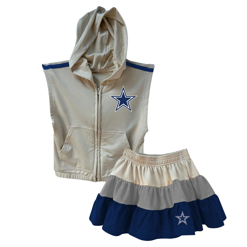 Ensemble sweat à capuche zippé sans manches et jupe trois niveaux pour filles Wes & Willy Silver/Navy Dallas Cowboys