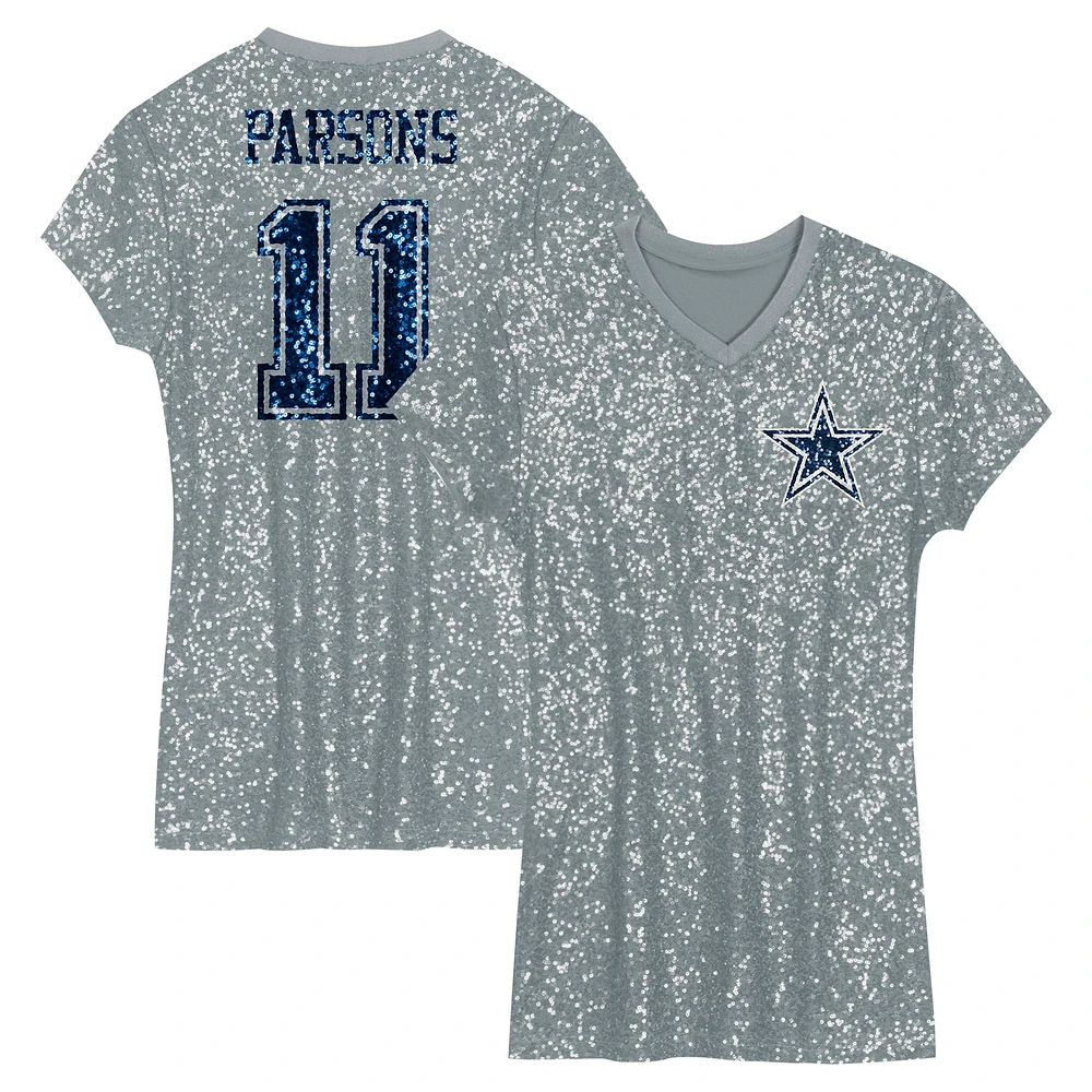 Robe à paillettes argentée col en V avec nom et numéro de joueur des Cowboys Dallas Micah Parsons pour filles