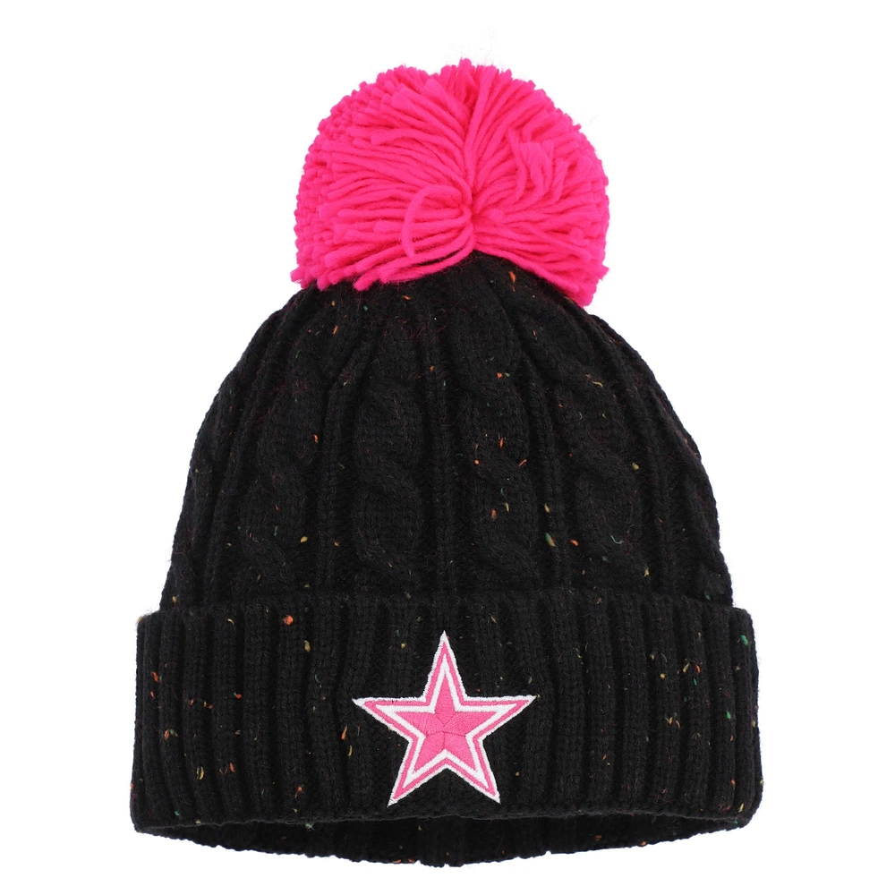 Girls Youth Black Dallas Cowboys Nep Yarn Cuffed Knit Hat with Pom