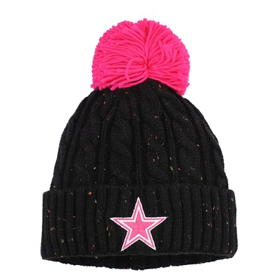 Bonnet tricoté à revers et pompon en fil nep noir Dallas Cowboys pour filles