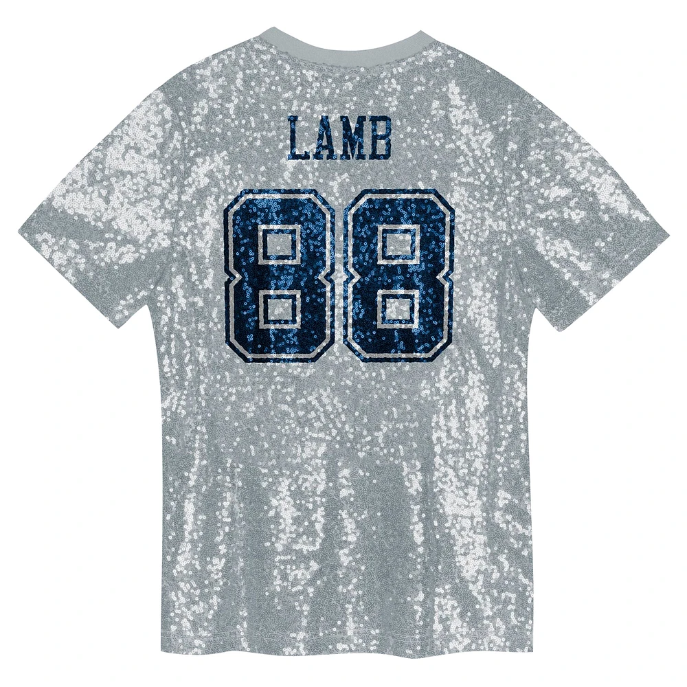 Girls Youth CeeDee Lamb Silver Dallas Cowboys Sequin V-Neck Fashion Jersey