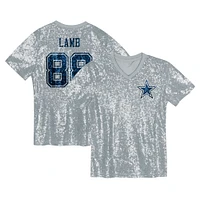 Maillot à col en V sequins argenté pour jeunes filles CeeDee Lamb des Cowboys de Dallas