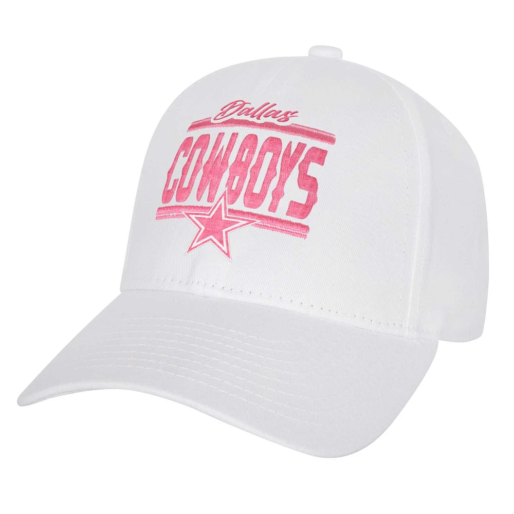 Casquette ajustable structurée entièrement blanche pour jeunes filles des Cowboys de Dallas