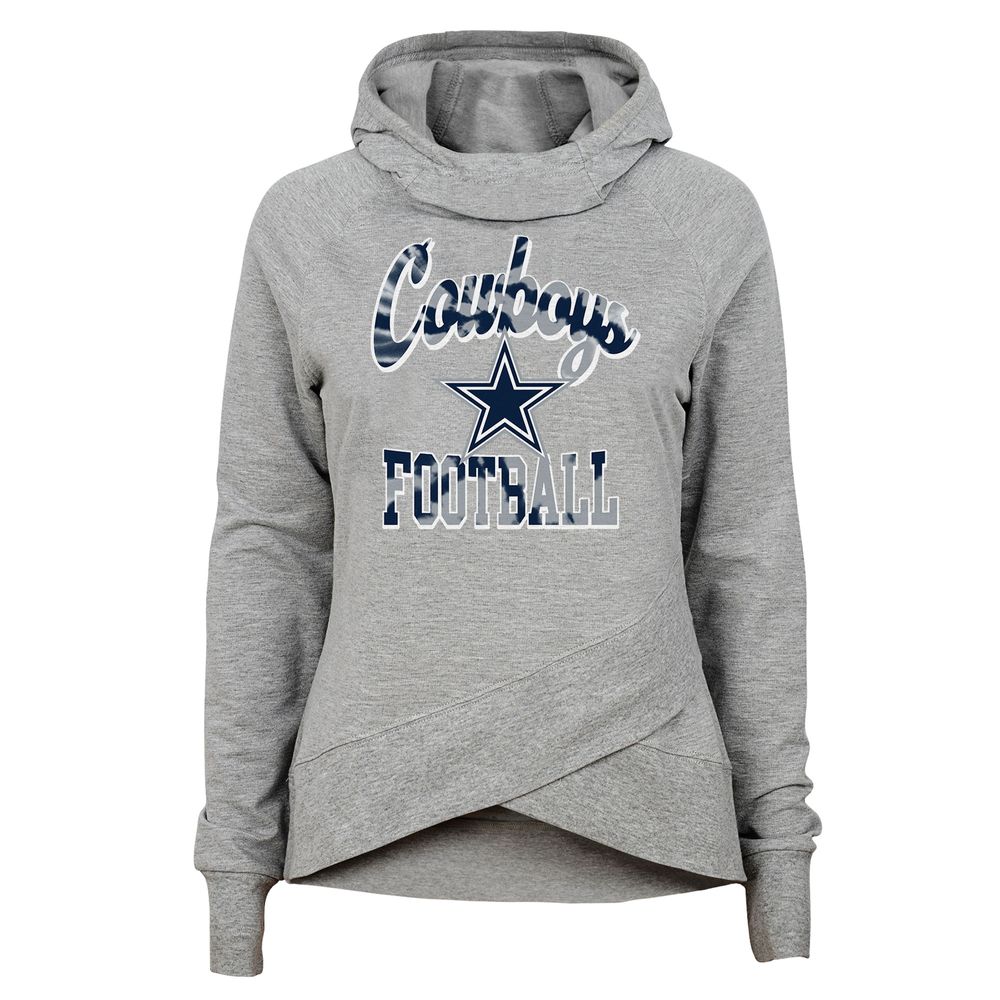 Girls Youth Heathered Gray Dallas Cowboys Dye Hard Fan Funnel Neck Pullover  Hoodie