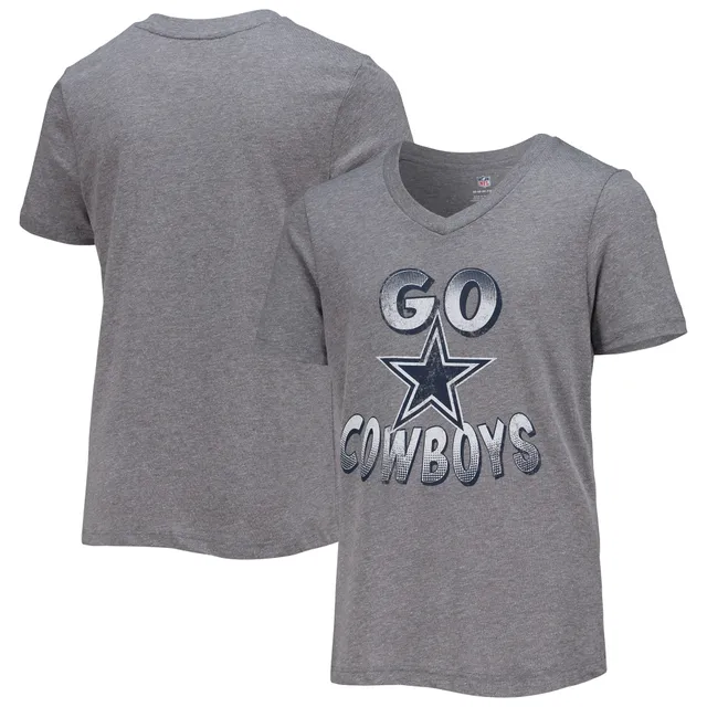 Girls Youth New Era Pink Dallas Cowboys Reverse Sequin V-Neck T-Shirt