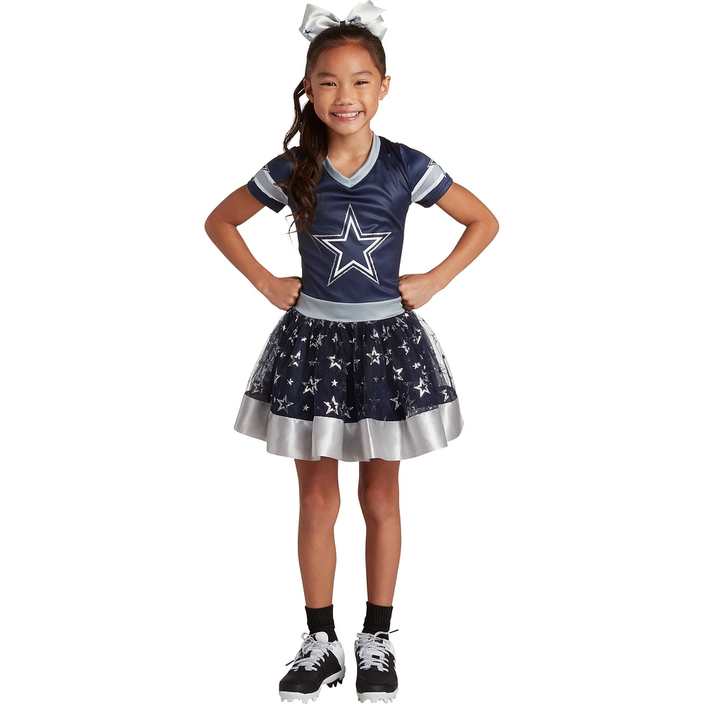 Girls Youth Navy Dallas Cowboys Tutu Tailgate Game Day V-Neck Costume