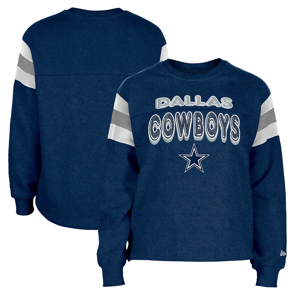 Sweat-shirt à paillettes blocs de couleurs bleu marine Dallas Cowboys New Era pour filles