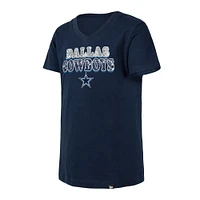 T-shirt à col en V sequins inversés New Era pour jeunes filles bleu marine Dallas Cowboys