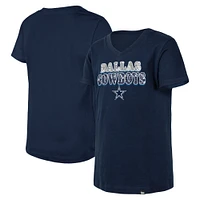 T-shirt à col en V sequins inversés New Era pour jeunes filles bleu marine Dallas Cowboys