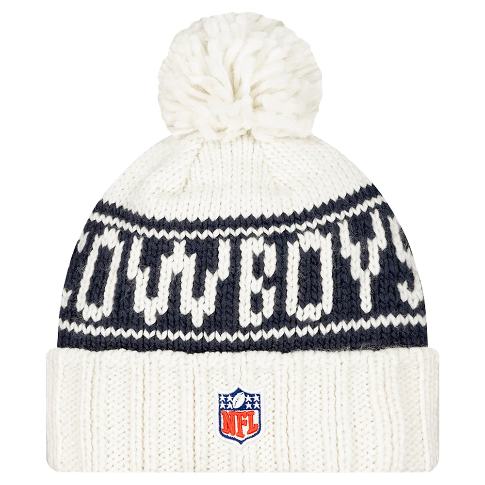 Girls Youth New Era White Dallas Cowboys Sideline Cuffed Knit Hat with Pom