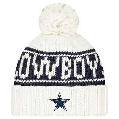 Bonnet tricoté à revers avec pompon Dallas Cowboys blanc New Era pour fille