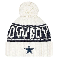 Bonnet tricoté à revers avec pompon Dallas Cowboys blanc New Era pour fille