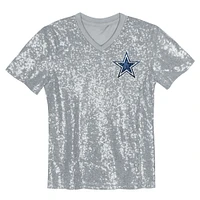 Girls Youth Silver Dallas Cowboys Wordmark Sequin V-Neck Top