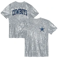 Haut à col en V sequins argenté avec inscription Dallas Cowboys pour filles