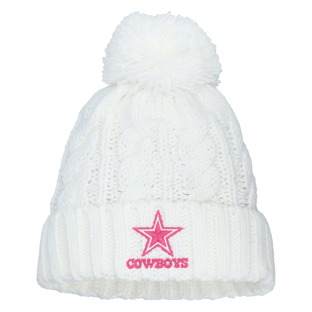 Bonnet en tricot torsadé blanc pour jeunes filles des Cowboys de Dallas avec pompon