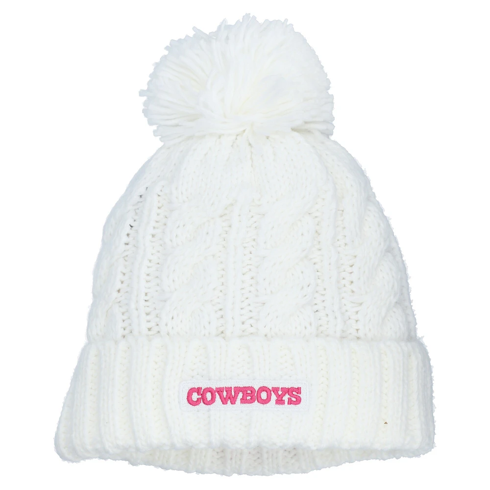 Bonnet en tricot torsadé blanc pour jeunes filles des Cowboys de Dallas avec pompon