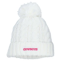 Bonnet en tricot torsadé blanc pour jeunes filles des Cowboys de Dallas avec pompon