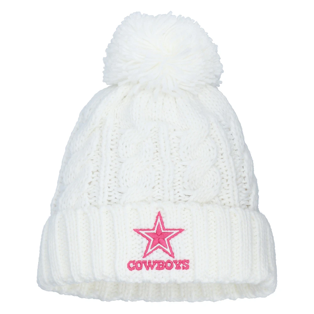 Bonnet en tricot torsadé blanc pour jeunes filles des Cowboys de Dallas avec pompon