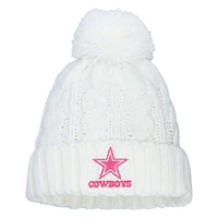 Bonnet en tricot torsadé blanc pour jeunes filles des Cowboys de Dallas avec pompon
