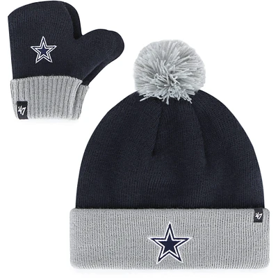 Infant '47 Navy Dallas Cowboys Bam Bam Cuffed Knit Hat with Pom & Mittens Set