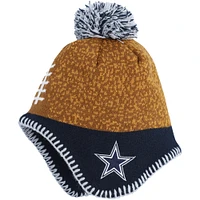 Bonnet tricoté marron pour bébé avec pompon et motif tête de football des Cowboys de Dallas