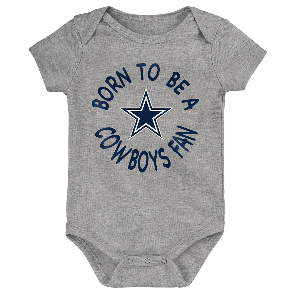 Infant Navy/Heather Gray/Gray Dallas Cowboys Born to Be 3-Pack Bodysuit Set