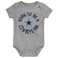 Infant Navy/Heather Gray/Gray Dallas Cowboys Born to Be 3-Pack Bodysuit Set