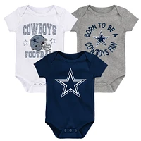 Infant Navy/Heather Gray/Gray Dallas Cowboys Born to Be 3-Pack Bodysuit Set