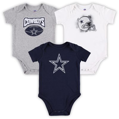 Infant Navy/White/Heather Gray Dallas Cowboys 3-Pack Game On Bodysuit Set