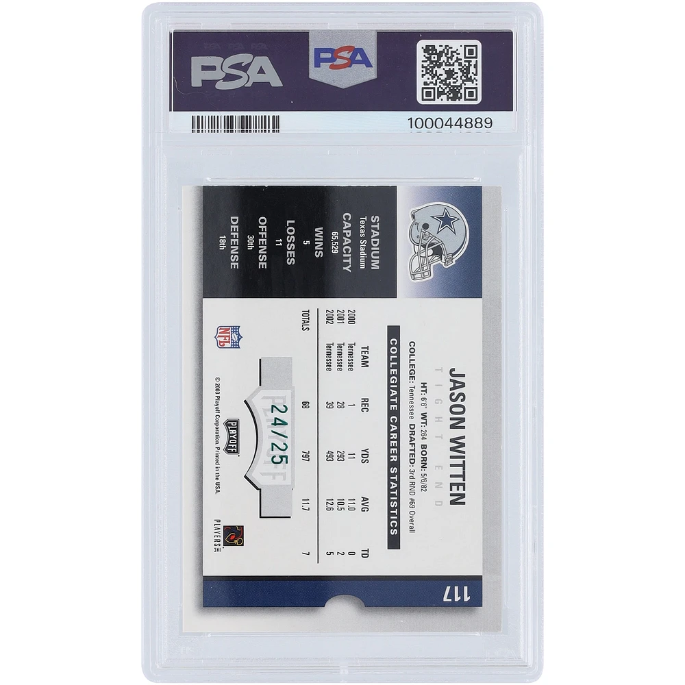 Jason Witten Dallas Cowboys Autographed 2003 Playoff Contenders Preview Ticket Emerald #117 #24/25 PSA Authenticated 8/10 Rookie Card