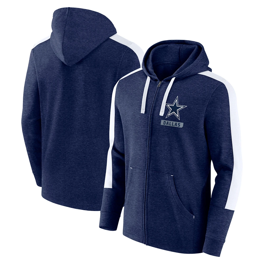 Sweat à capuche zippé pour homme Fanatics Heather Navy Dallas Cowboys Gains