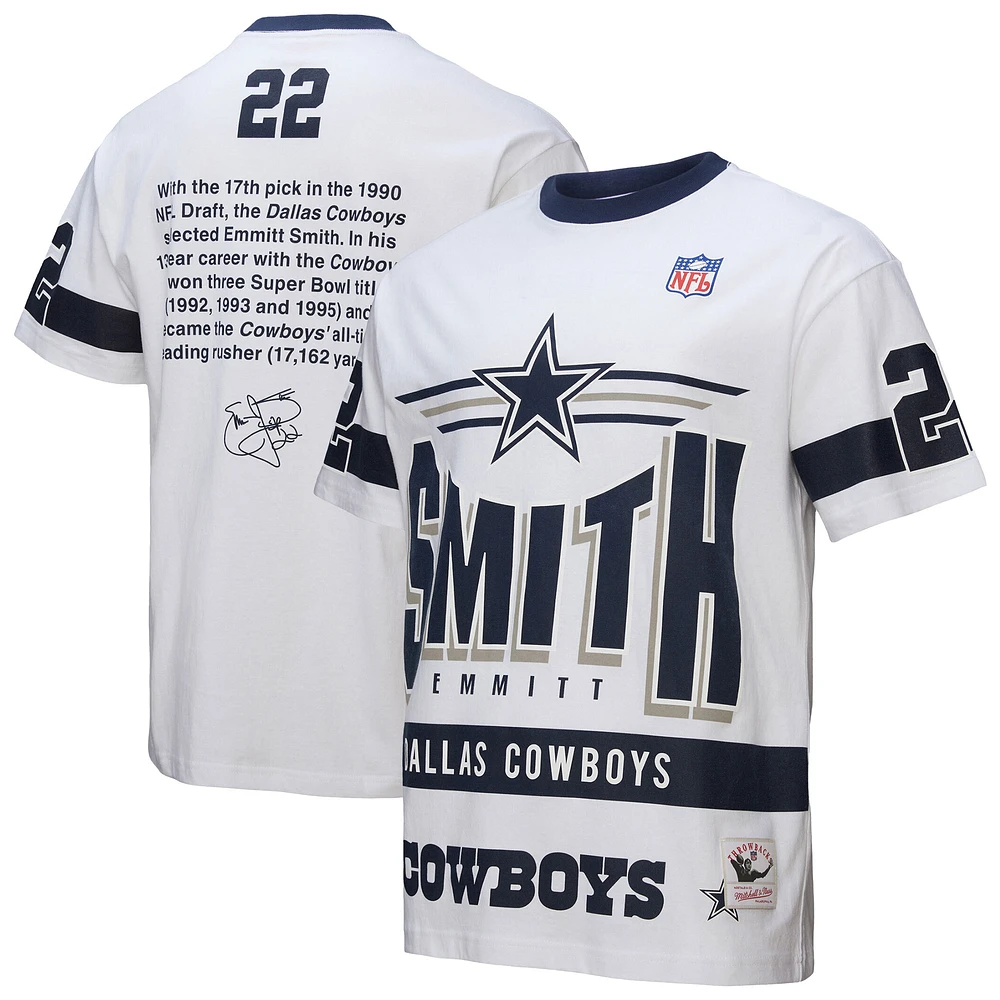Men's Mitchell & Ness Emmitt Smith White Dallas Cowboys Name Number Team Origins Vintage Logo T-Shirt
